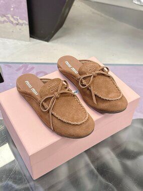 Miu Miu Brown Suede Mule Loafers